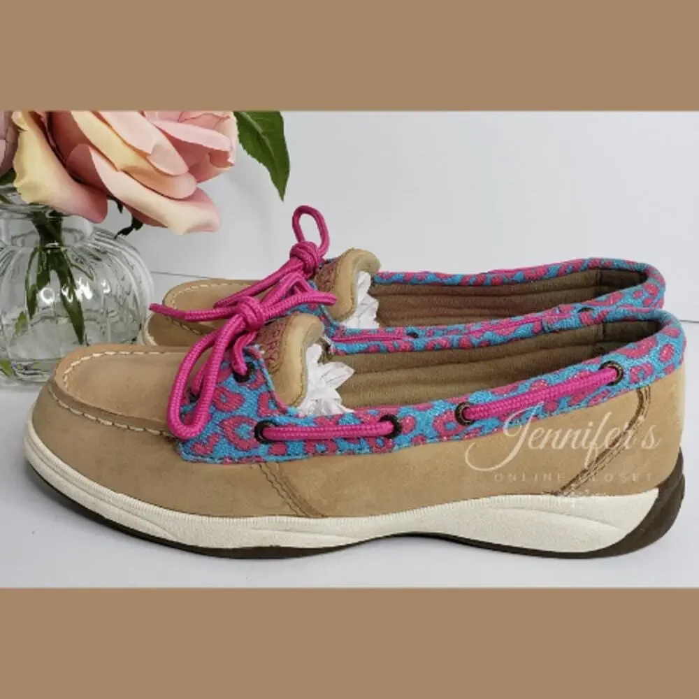 Sperry Top Slider Girls Laguna Leopard Print Boat Shoes Size 4.5M
